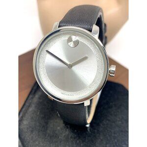 Movado Women's Watch 3600572 Museum Swiss Quartz Silver Dial Black Leather Band